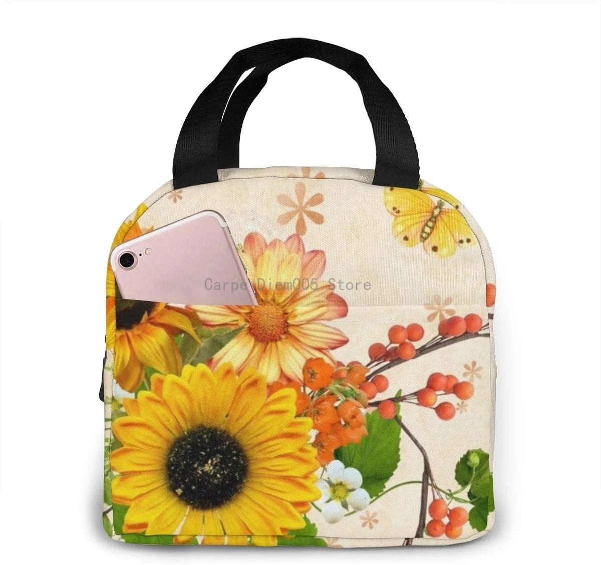 

Picnicbag Cute Sunflower And Butterfly Portable Insulated Lunch Bag