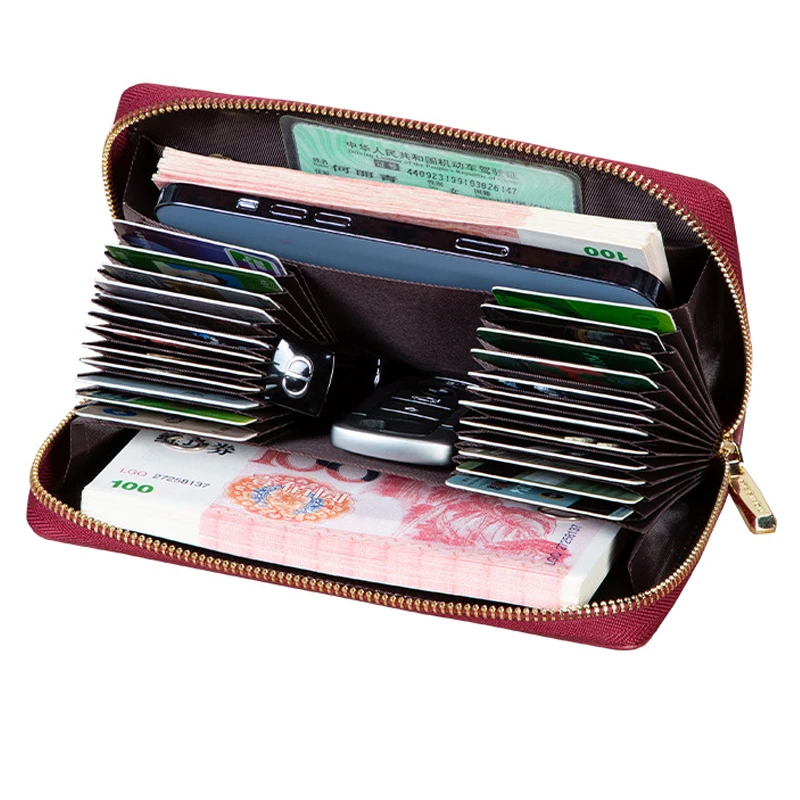 Cow Leather Card Wallet Luxury Zipper Business Credit Card Holder Custom Solid Passport Coin Fashion Women's Purse Bag 2023