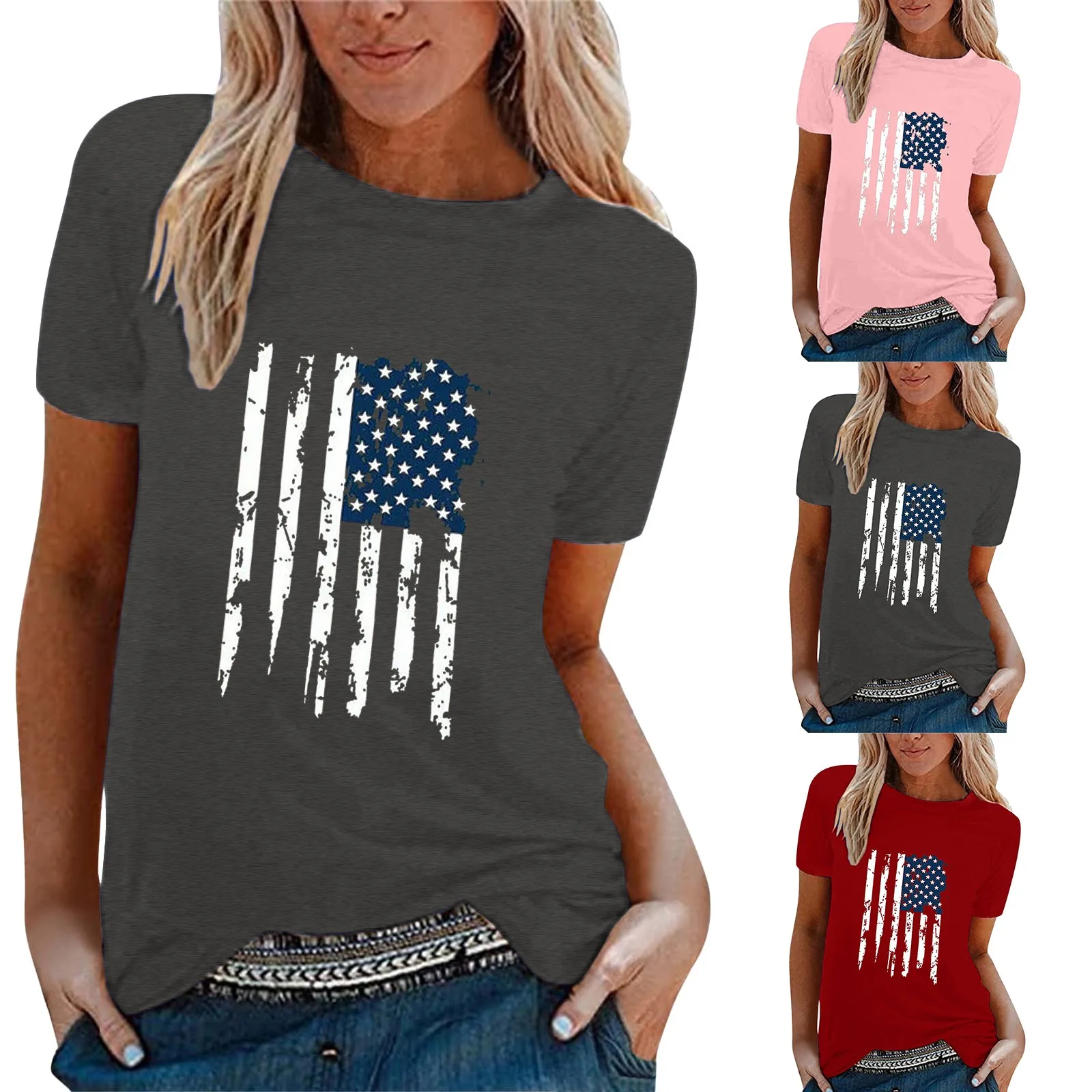 

Ladies Plain T Shirts Women Casual Independence Day Flag Print T Shirt Short Sleeve Shirt Loose Long Sleeve Rayon Tops for Women
