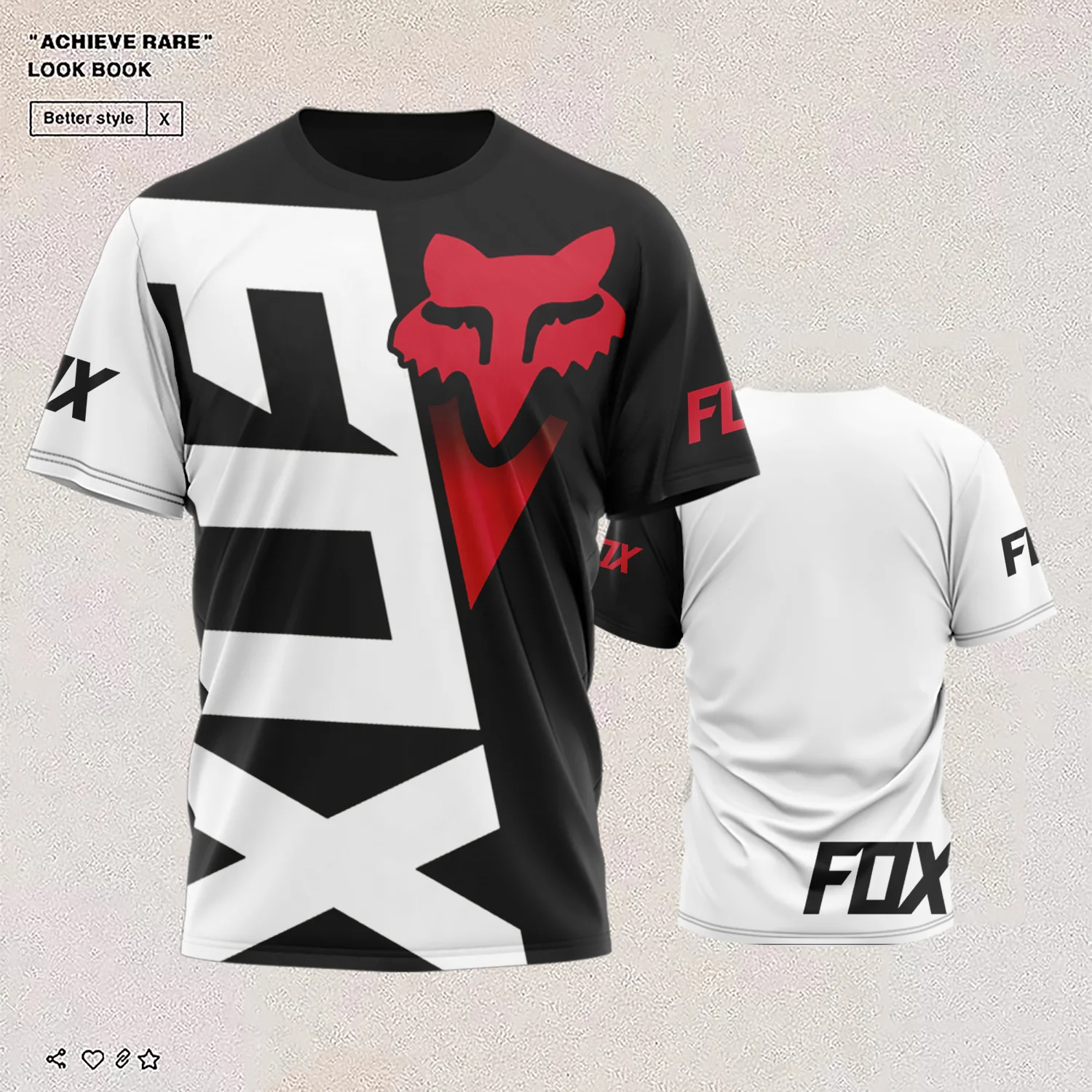

2022 New FOX Men's Round Neck Short Sleeve Racing 3DT Shirt Digital Printing Casual Downhill Suit