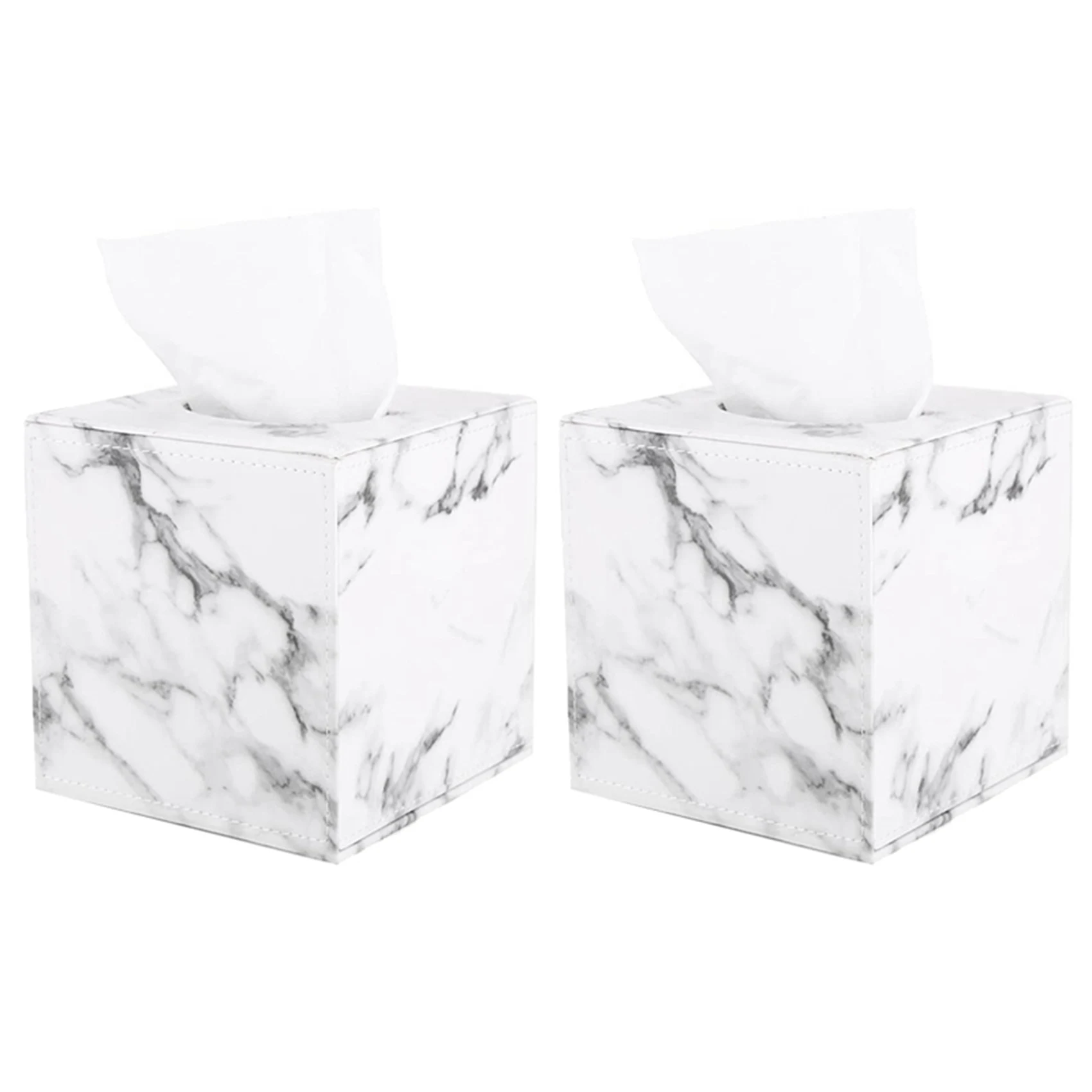 

2X Marble Square Square Tissue Box PU Leather Roll Paper Holder Toilet Paper Box Napkin Paper Box Cover Locker Towel Box