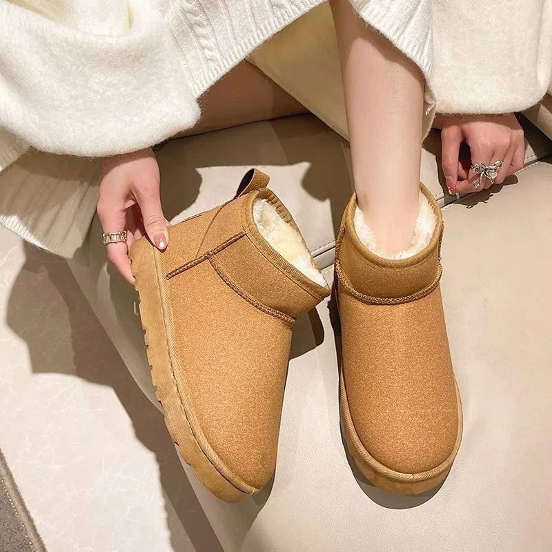 

Women's Winter Warm Snow Boots New Low Heel Suede Women Booties Ankle Flat Casual Fashion Ladies Short Boot Slip-on Female Botas