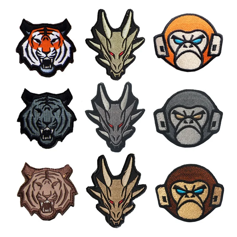 

Tiger Embroidery Patches lion Patch Loop And Hook Dragon Patch Tactical Monkey Embroidery Patches