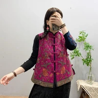 2022 chinese traditional vest flower embroidery vest casual cotton linen sleeveless coat vintage outwear oriental tang suit