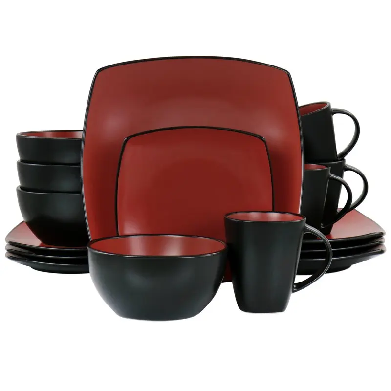 

16 Piece Matte Glazed Stoneware Dinnerware Set in Red