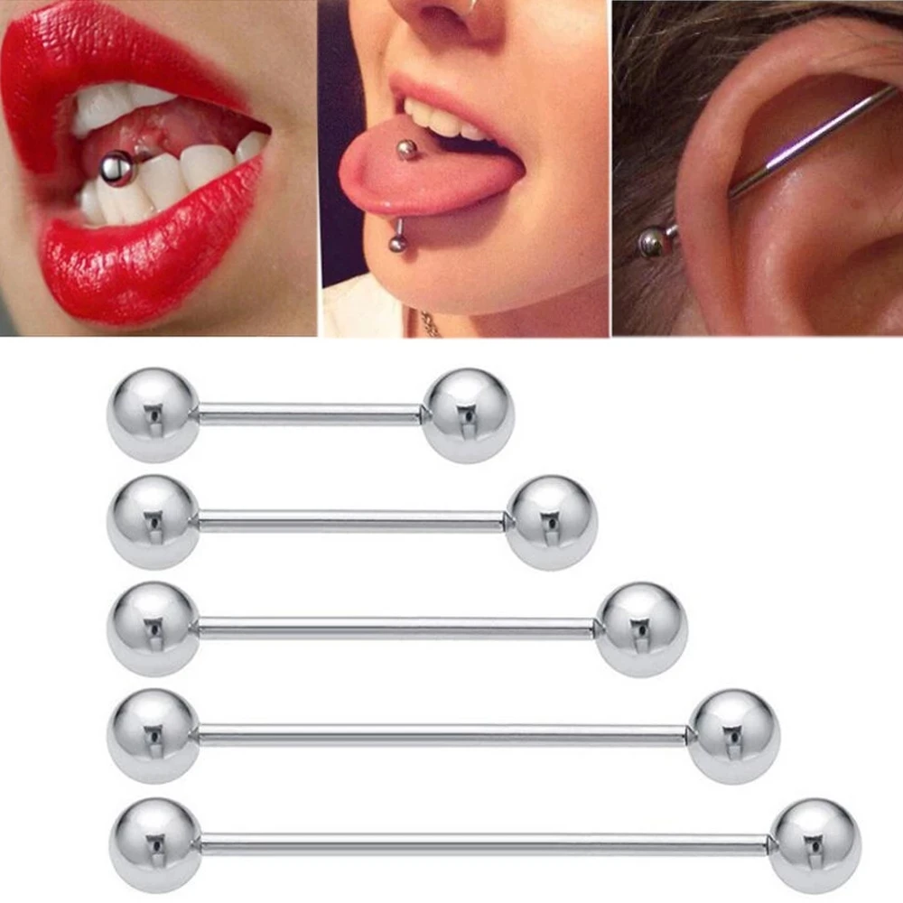 

1Pc Stainless Steel Long Industrial Barbell ring 14G Tongue Nipple Bar Piercing 1.6MM Tragus Helix Ear Piercing Body Jewelry