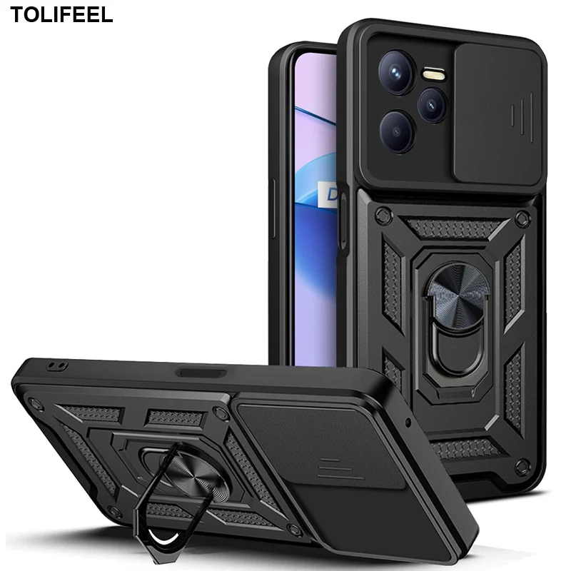 

Слайд-камера чехол для объектива для Realme C35 роскошный противоударный бронированный чехол для OPPO Realme C35 задняя крышка для телефона