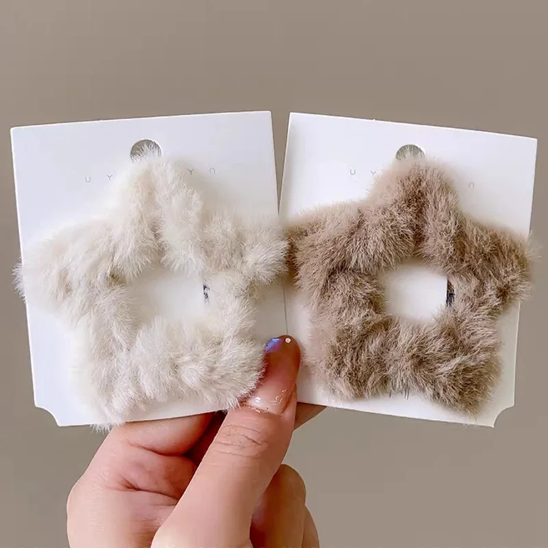 Плюшевые заколки для волос со звездами женщин и девочек милые пушистые из