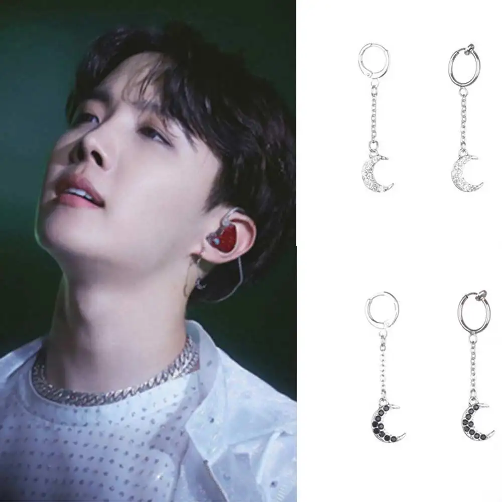

2 Styles Bangtan Boys J-Hope Same Moon Dangle Earrings Studs and Clip Ons for Women Men Kpop Jhope Accessories Army Jewelry Gift