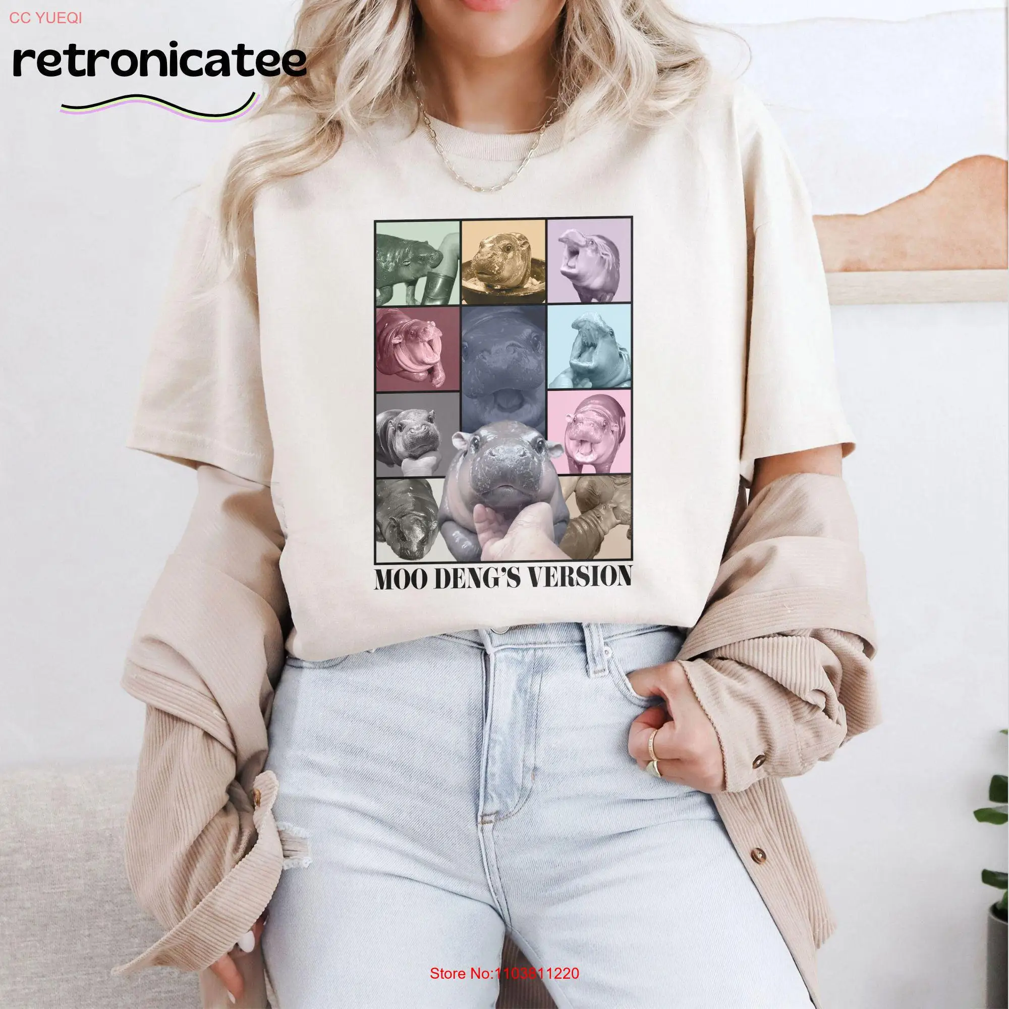 Moodeng Hippo T Shirt Moodeng's Version Baby Khao Kheow Open Zoo Cute Moo Deng Trending Viral long or short sleeves