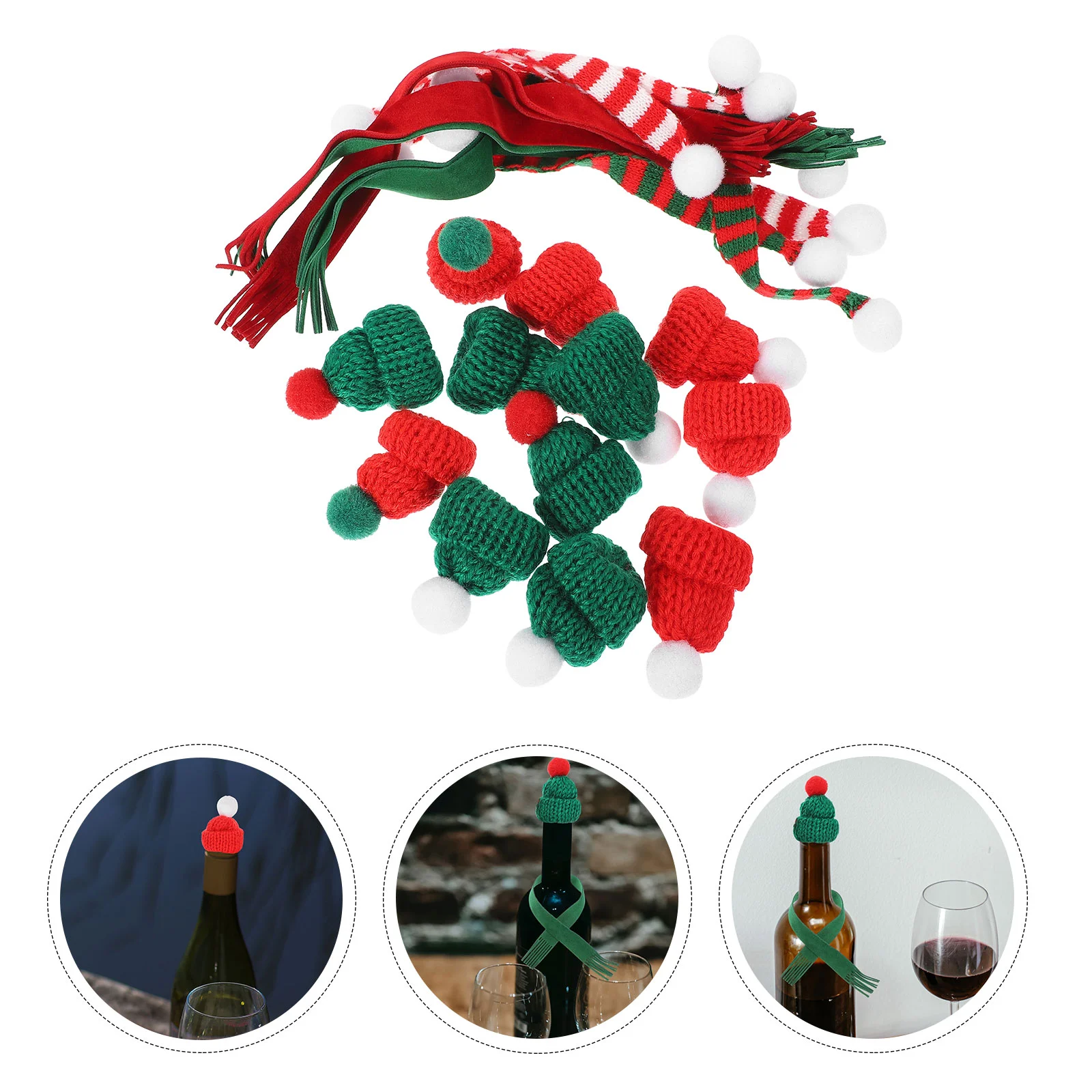 

1 набор миниатюрных вязаных шапки и шарфа, миниатюрная Рождественская шапка, миниатюрный Рождественский шарф