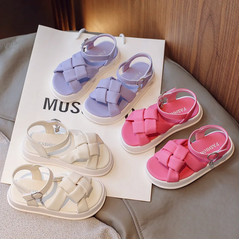 

Сандалии женские тканые с круглым носком, Повседневная модная Нескользящая пляжная обувь принцессы, мягкая подошва, лето 2023