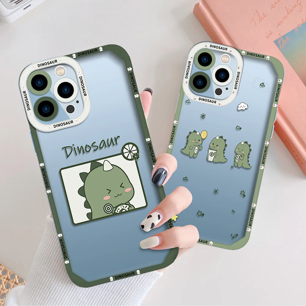 

Cute Dinosaur Clear Phone Case for iPhone 13 12 Mini 11 Pro Max XS X XR 7 8 Plus SE 2020 Transparent Soft TPU Fundas Cover Capa