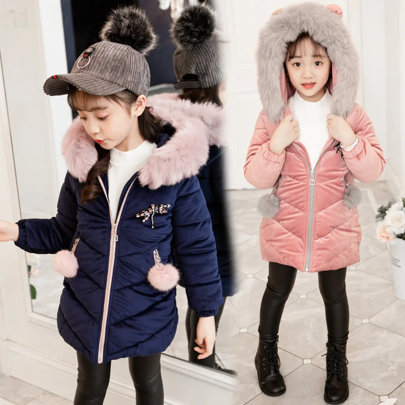 

Thicken Windproof Warm Velent Winter Long Child Coat Baby Girls Jackets Kids Outfits Children Outerwear For Height 100-160cm
