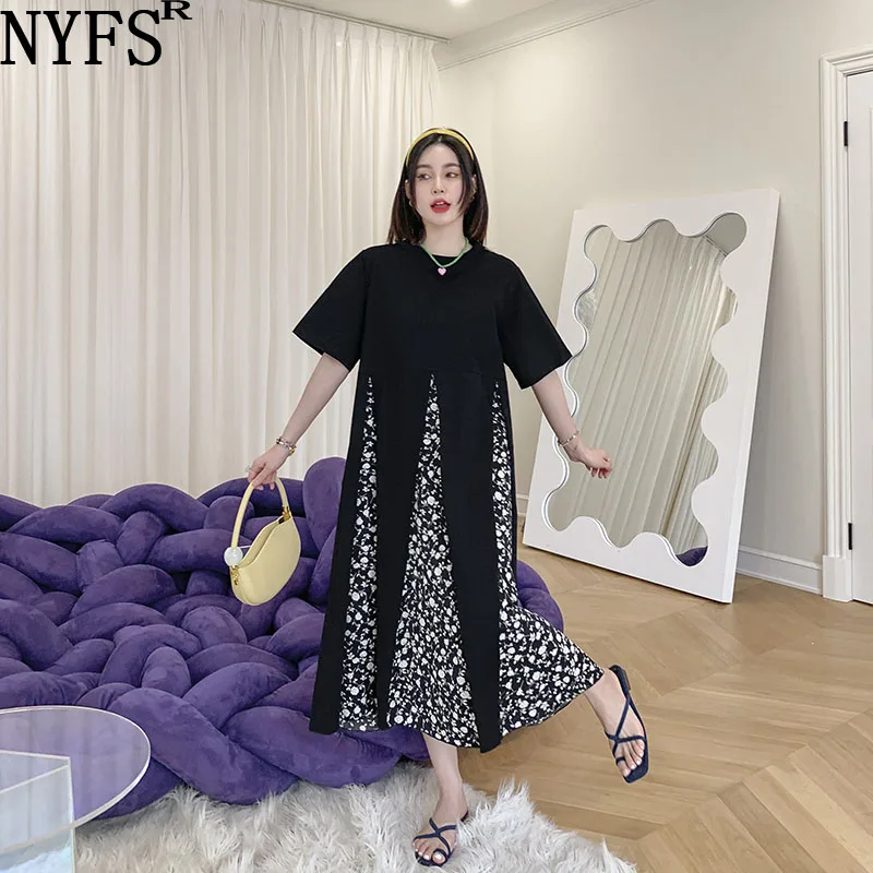 Женское платье свободного покроя NYFS длинное хлопковое с коротким рукавом в