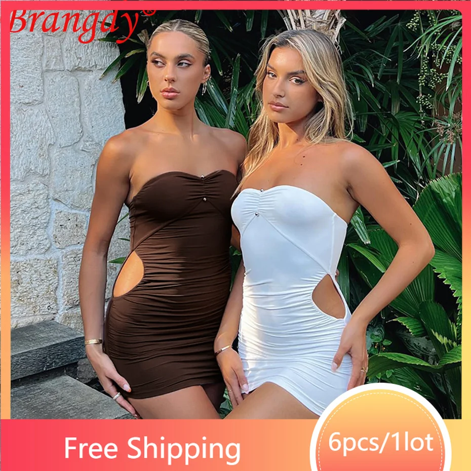 

Женское платье без бретелек, без рукавов, до колена, 6 шт.