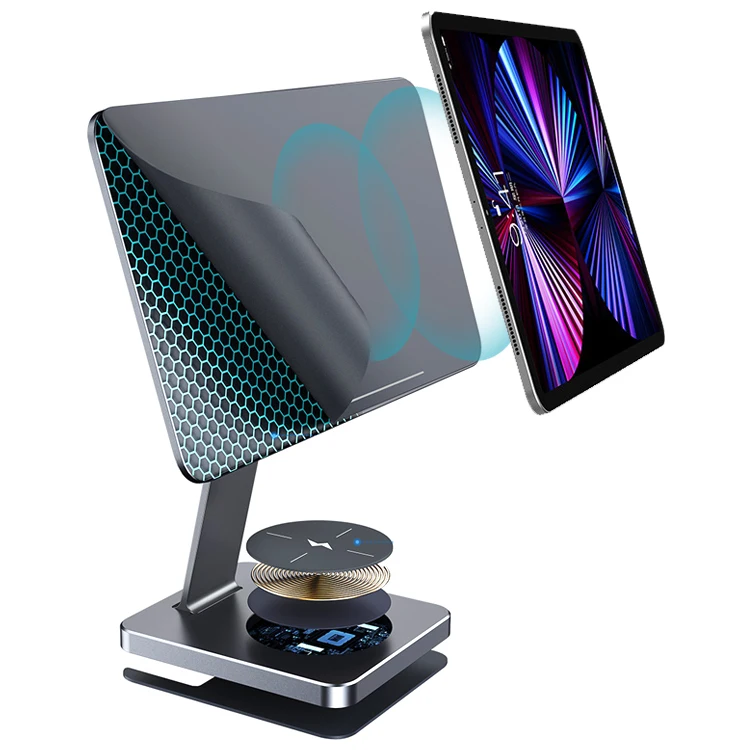 

Upgrade Aluminum Magnet Stand Adjustable For Ipad Pro with 15W Wireless Charging Base Holder Magnetic Desktop Tablet Stand