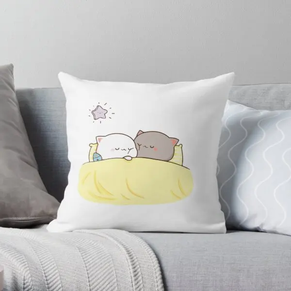 

Peach And Goma Mochi Cat Sleeping Printing Throw Pillow Cover Anime Home Comfort Office Fashion Fashion Pillows not include