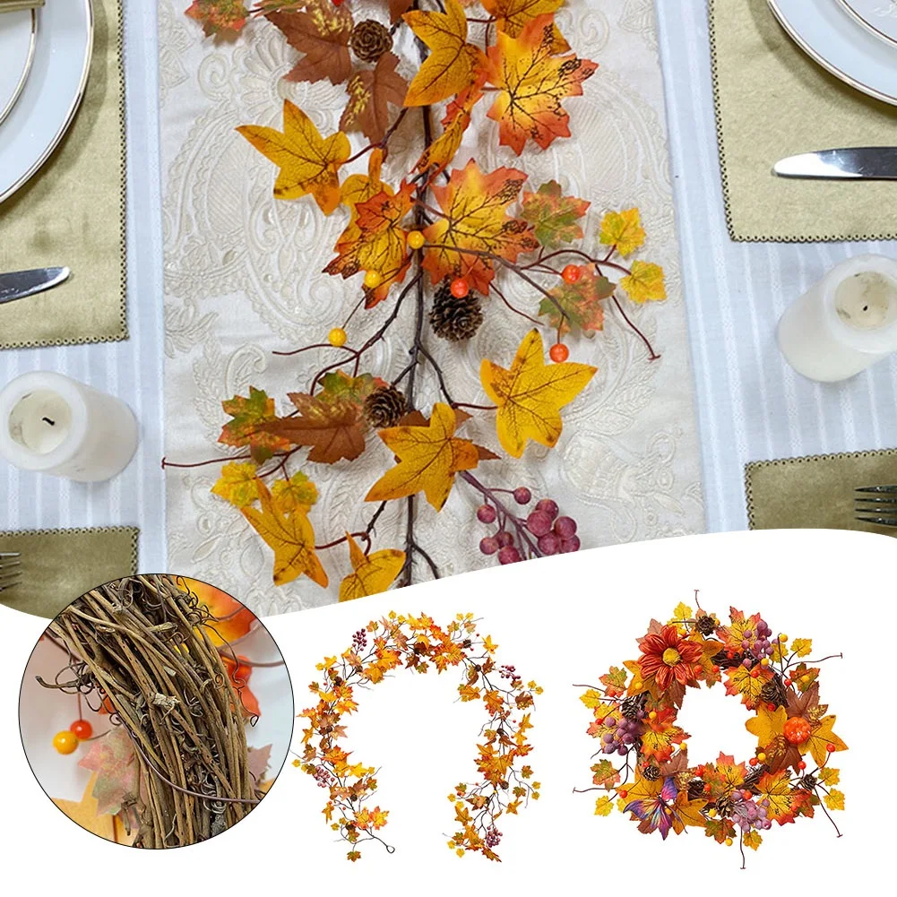 

Maple Leaf Garland Autumn Artificial Leaves Fall Halloween Door Wall Decor Autumn Decoration Halloween Accessories