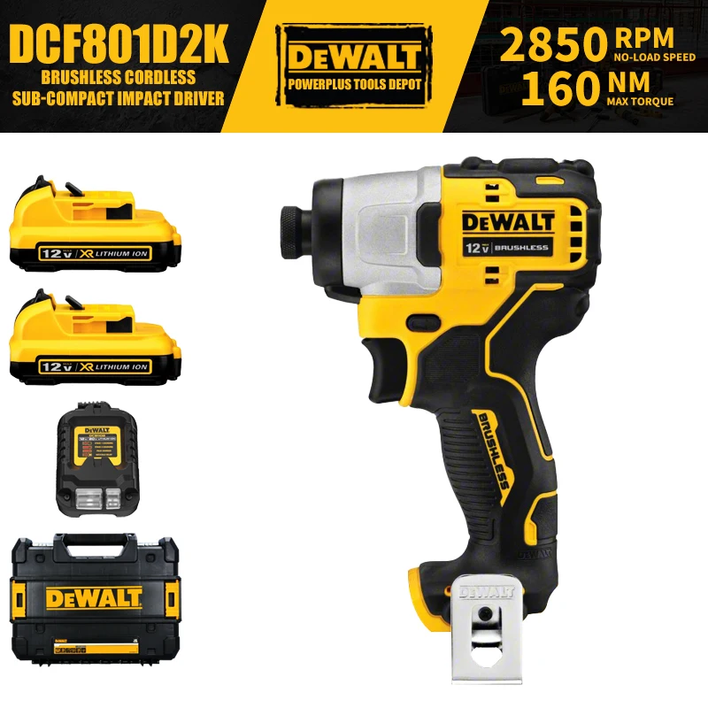 

DEWALT DCF801D2K комплект бесщеточный беспроводной Компактный ударный драйвер 12 В электроинструменты 2850 об/мин нм