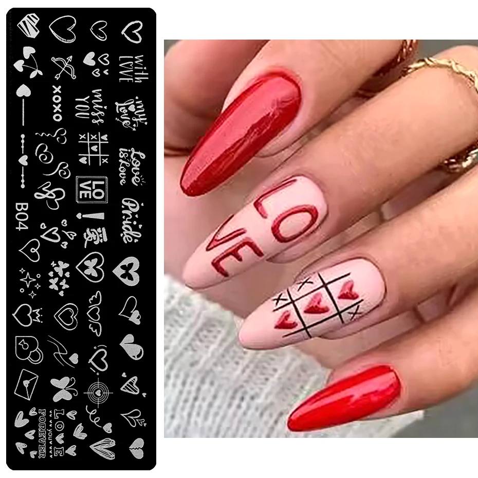 Любовь Сердце ногтей штамповки пластины роза любовь буквы Геометрия День