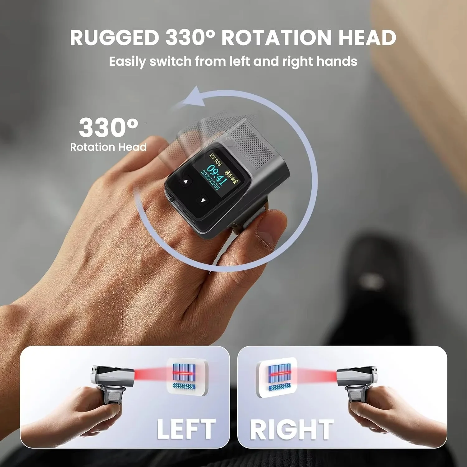 Фото Беспроводной 2D Bluetooth-сканер штрих-кодов Eyoyo с экраном, миниатюрный носимый сканер-кольцо для считывания инвентаризации, совместимый с iPad №5