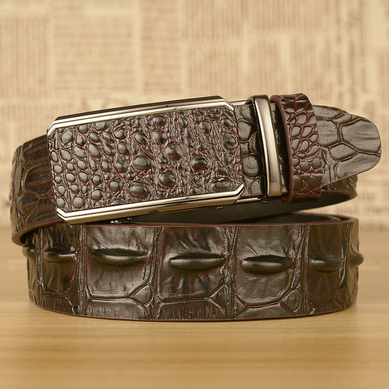 Men's Belt Three-dimensional Crocodile Pattern Leather with Jeans Personality Automatic Buckle Casual Leather Belt Luxury Belts