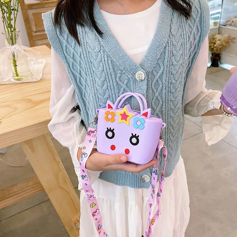 Cartoon Silicone Unicorn Crossbody Coin Bag Kid Toddler Children Shoulder Handbag Adjustable Strap Holiday Travel Pocket Pack