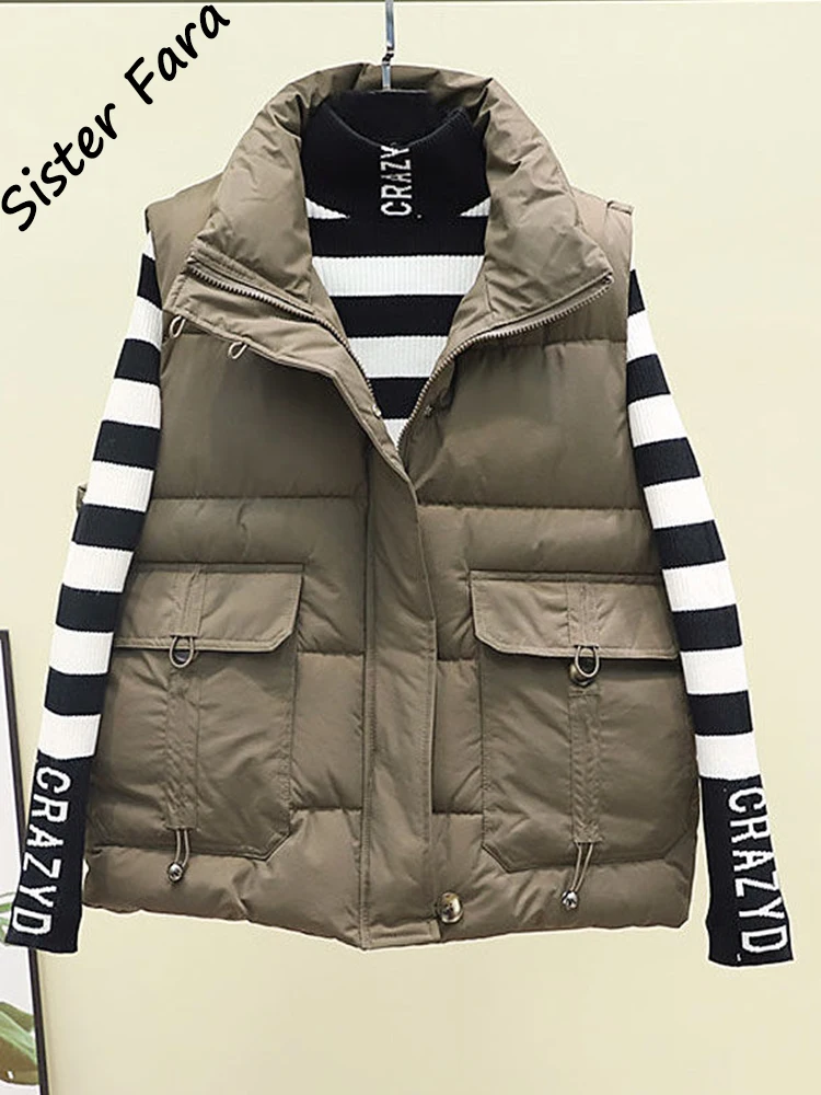 

New Autumn Winter Down Vest Women Short Vest Windbreaker Thick Warm 90% White Duck Down Coat Gilets Sleeveless Jacket