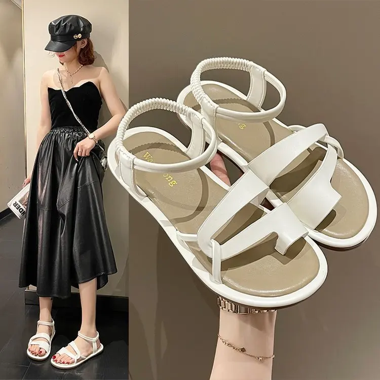 

Female Slipper Flat Summer Shoes Woman Clogs With Heel Open Toe Girls Without Fashion Low 2023 Gladiator New Comfort Thick Beige