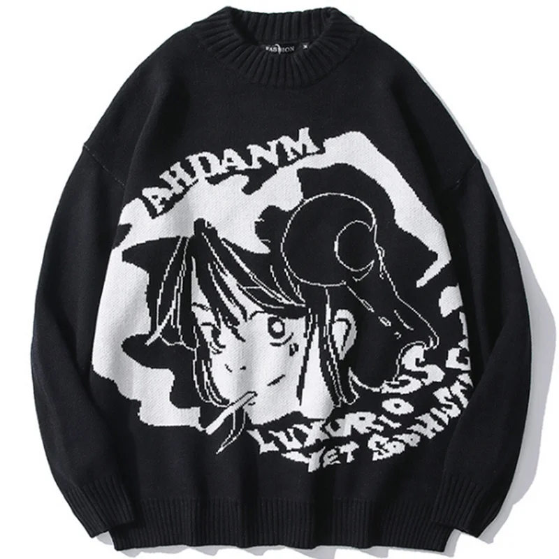 

ip op Streetwear arajuku Sweater Men 2023 Autumn Loose Vintae Retro Japanese Style Anime irl Knitted Sweater Pullovers Tops