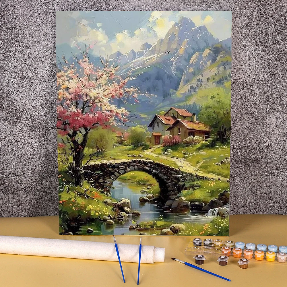 Горный дом рисунок по номерам на холсте нулевая база сделай сам цифровая картина