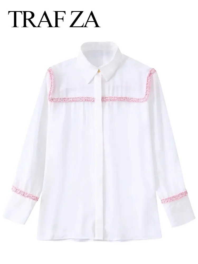 

Модная Элегантная блузка TRAF ZA, приятная для кожи, синяя Пижама, удобная однобортная женская рубашка с принтом и длинным рукавом