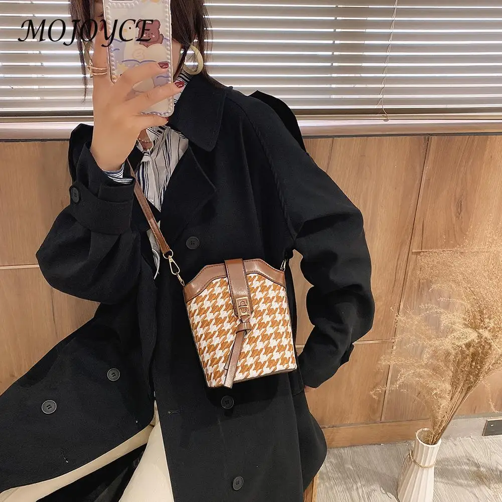 

Youth Ladies Simple Versatile Bag Woolen Female Crossbody Shoulder Bag PU Splicing Casual Travel Messenger Satchel