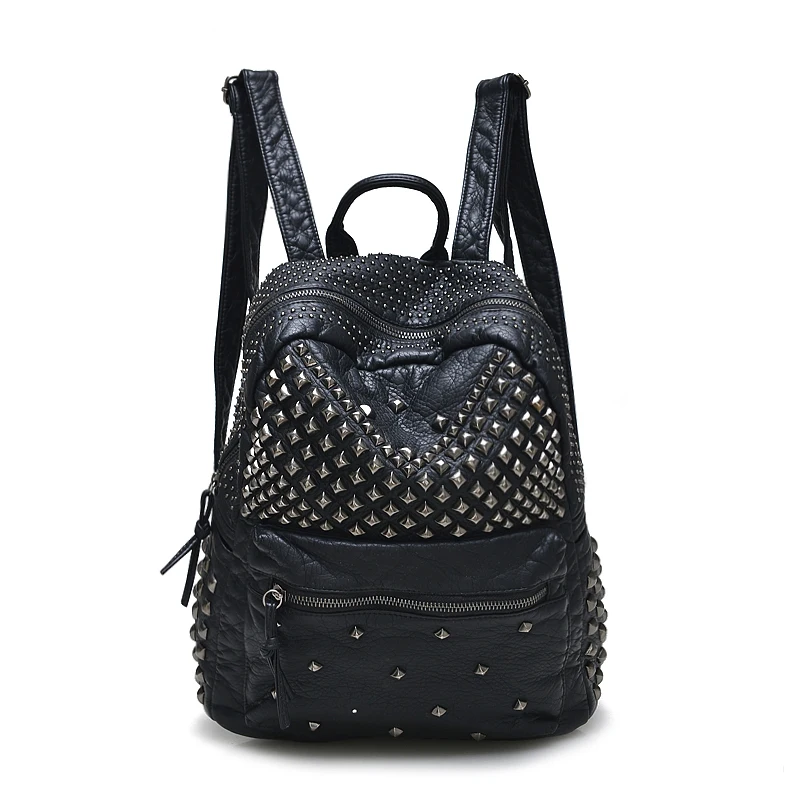 

New Fashion Women Backpacks Washed Leather Backpacks Lady Girls Travel Women Bags 2022 Rivet Backpacks Student School Bag