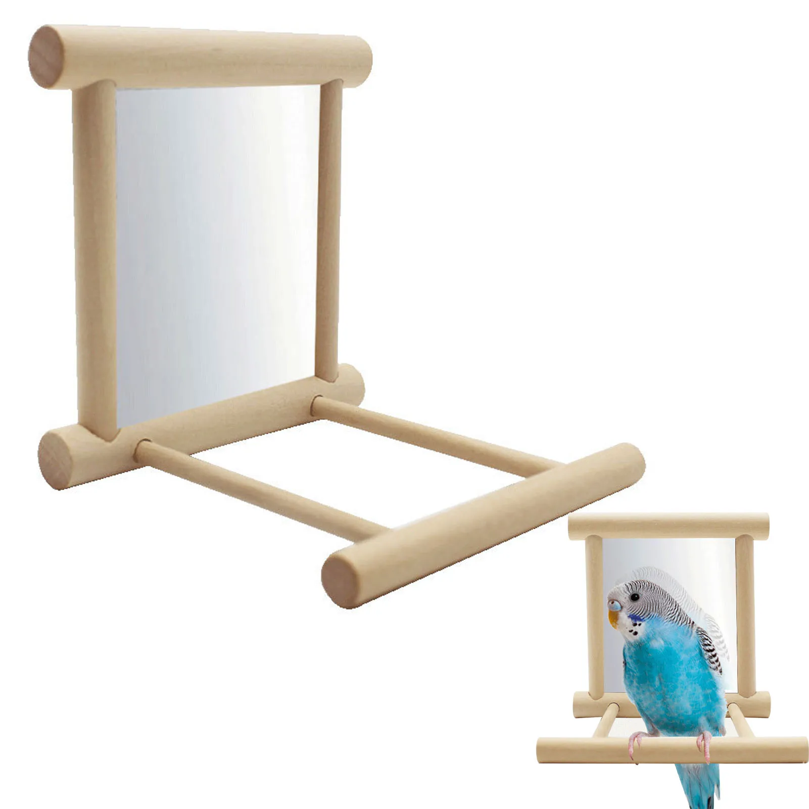 

Bird Mirror Toy with Perch Stand Bird Toy for Parrot Wood Hummingbird Swing Toy Parakeet Accessories for Cockatiels Conure Finch