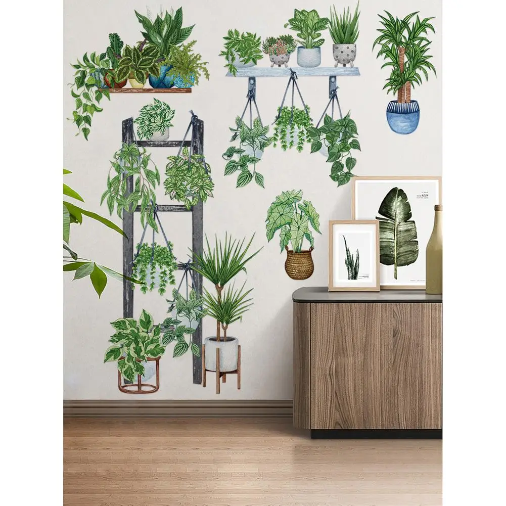 

2Pcs Green Leaves Plants Wall Stickers Self-adhesive Decorative Sticker Wallpaper For Living Room Bedroom