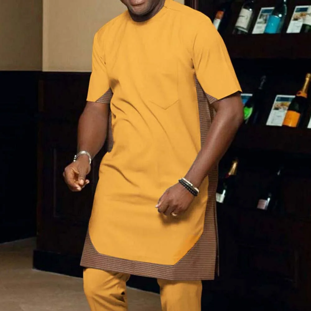 

Модная мужская длинная рубашка, однотонный пэчворк пуловер с коротким рукавом и принтом, Средневосточный Мусульманский Стиль, африканская ...