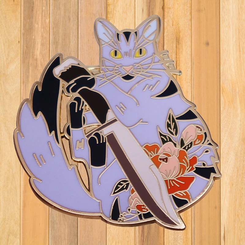 

A1121 Cartoon cat and katanas Lapel Pin for Backpacks Decorative Enamel Pins Brooches Clothes Badges Fashion Jewelry Accessories