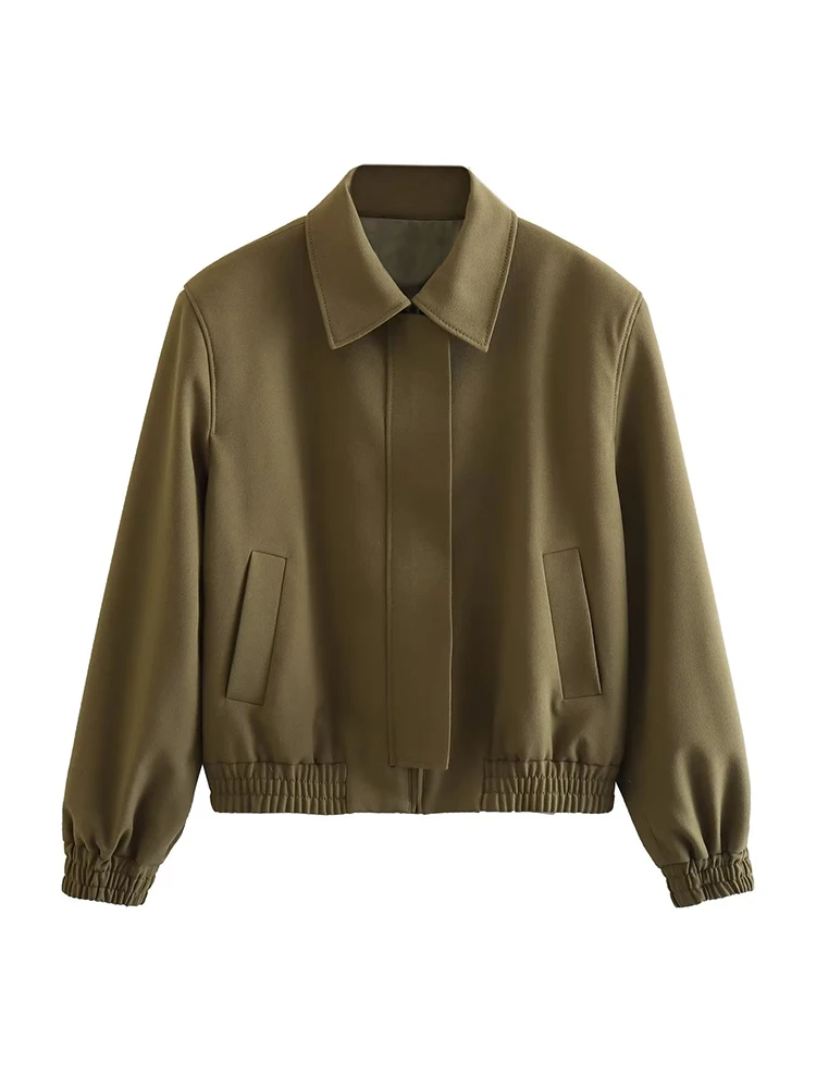 

YENKYE New Fashion Women Vintage Army Green Bomber Jacket Long Sleeve Zipper Female Loose Casual Coat