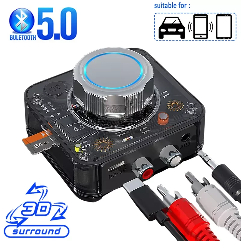 

5.0 Audio Receiver 3D Stereo Music Wireless Adapter TF Card RCA 3.5mm 3.5 AUX Jack For Car kit Wired Speaker Headphone