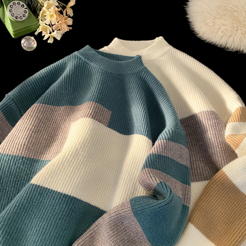 LAPPSTER зимний лоскутный вязаный свитер мужские роскошные пуловеры с длинными