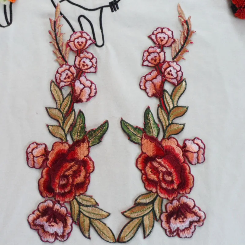 1 пара сделай сам вышитая нашивка с цветком розы Аппликации подходит для джинсов