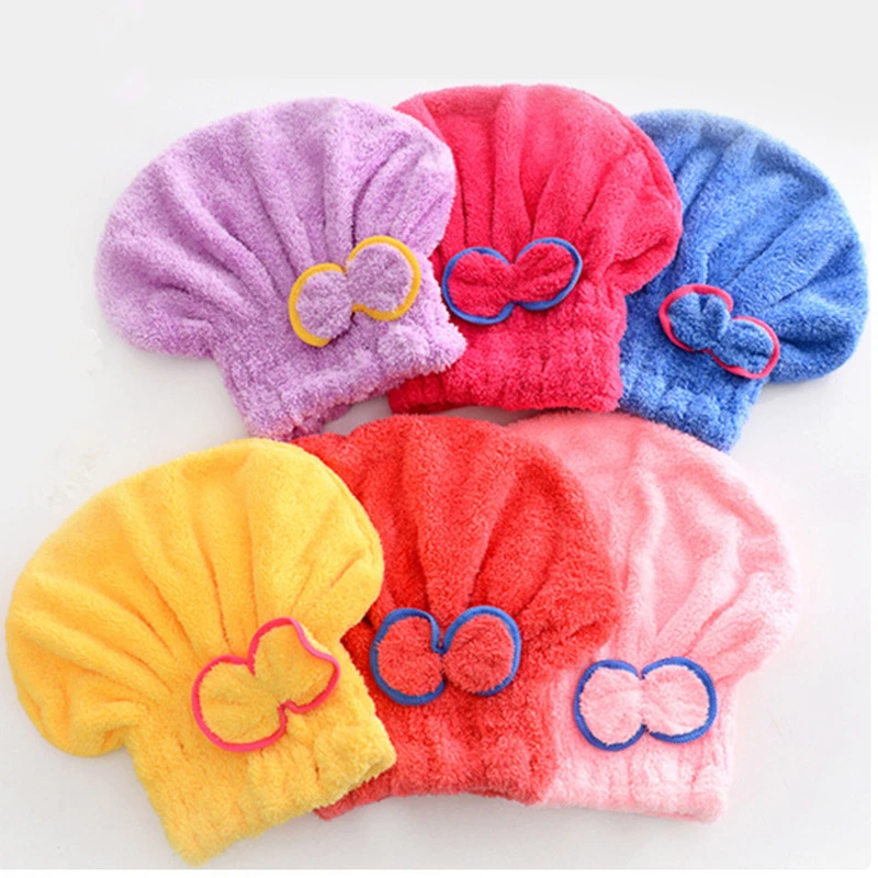 

Coral Fleece Dry Hair Cap Absorbent And Easy To Dry Bow Shower Cap Bathroom Wipe Head Towel Cap Women's Sauna Decoration для бан