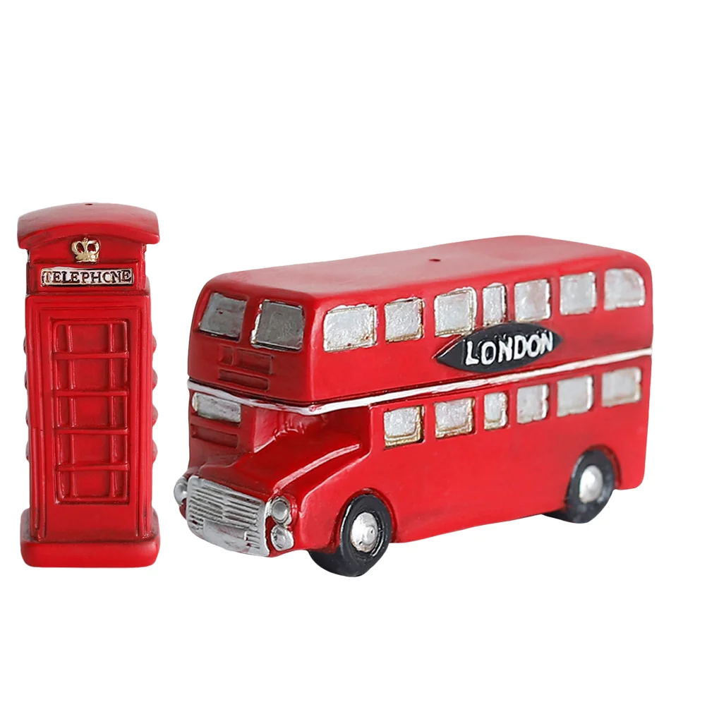 

2 Pcs Para Mesa De DIY Accessories Vintage London Phone Booth Table Miniature Ornament London Bus Decorations