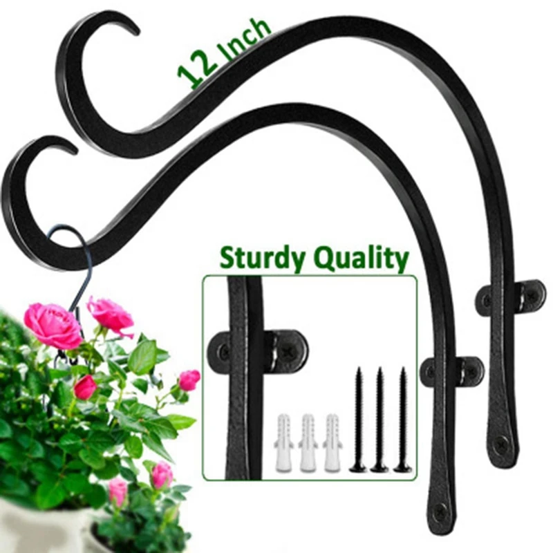 

2 шт. подвесной кронштейн для растений для ручной ковки на открытом воздухе, более стабильные и прочные черные крючки для растений
