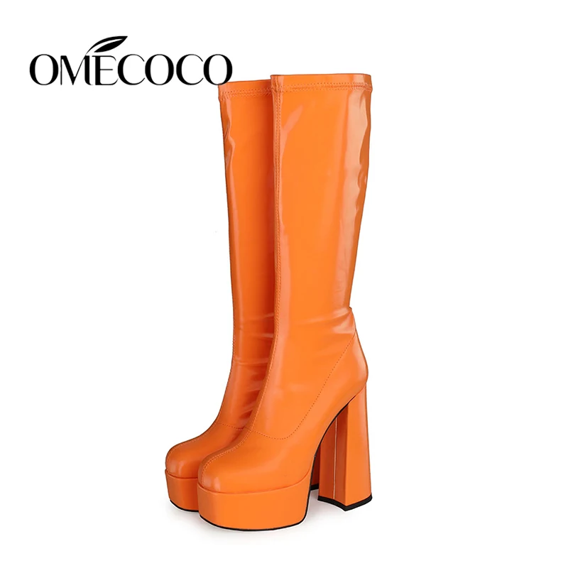 

2022 Knee High Boots With Thick Soles Autumn and Winter Warm Sexy Waterproof Platform Elastic Boots women's High Heels 33-46