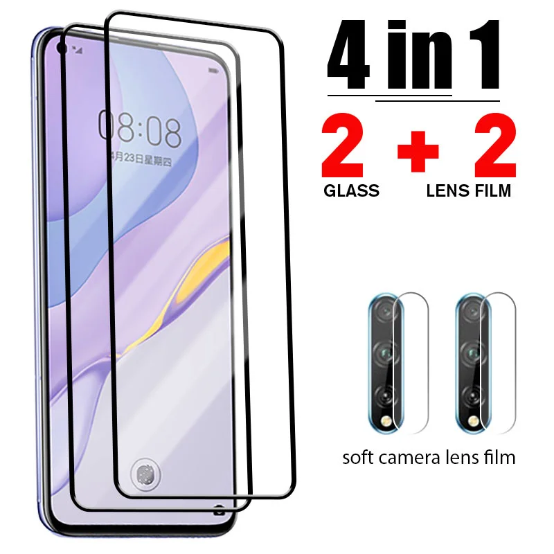 

4 in 1 Tempered Glass For Huawei P50 P40 P30 P20 Lite 5G Camera Lens Film For Huawei Y5 Y6 Y7 Y9 2019 Y6p Y7p Y8p Y9S Y8s Y6S