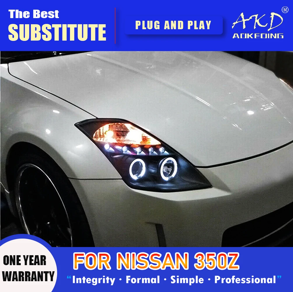 Фото AKD тюнинг автомобильных фар для Nissan 350Z 2003-2008 фары светодиодсветодиодный 350Z DRL ходовые огни Bi-Xenon Beam Противотуманные фары с ангельскими глазка... №2