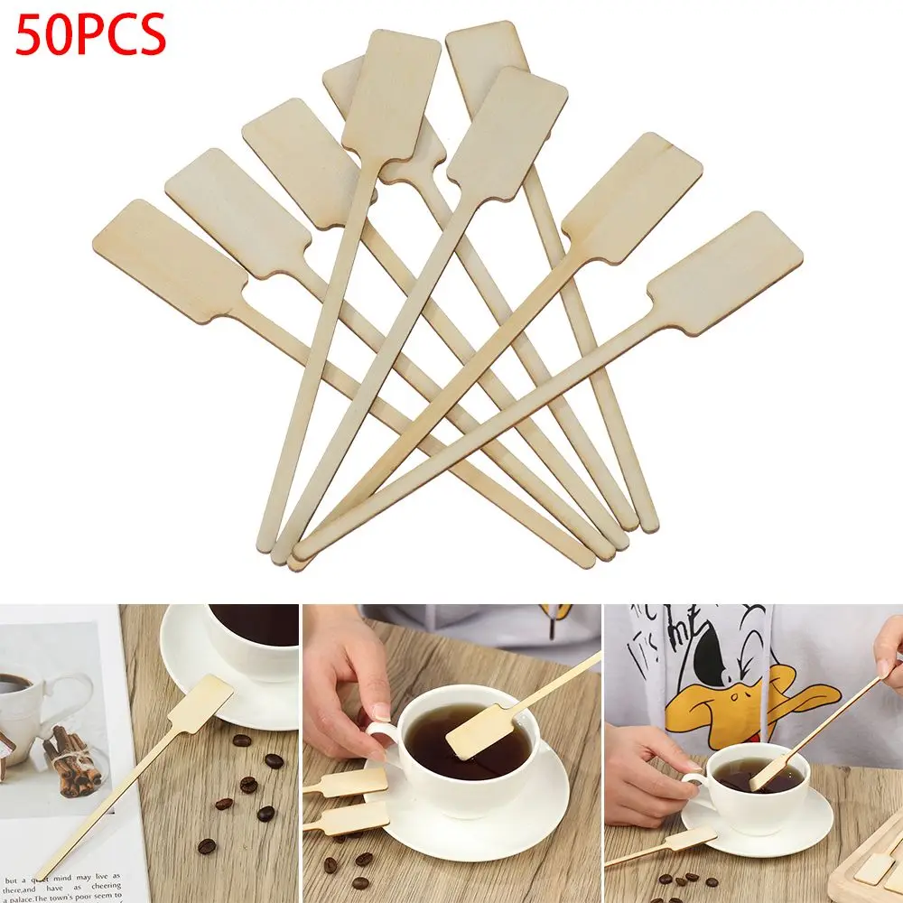 

50 шт., одноразовые деревянные ложки для коктейлей
